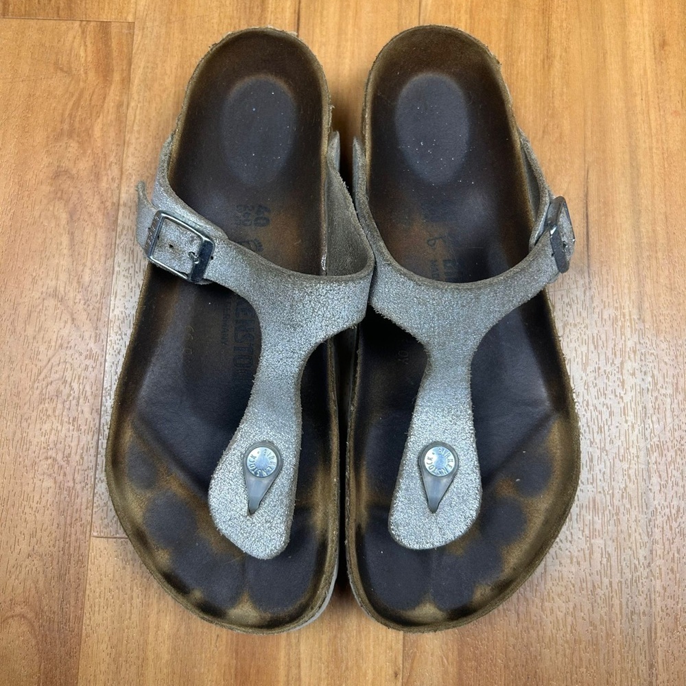 Birkenstock Sandals Women’s with Metallic Silver and Rich Brown